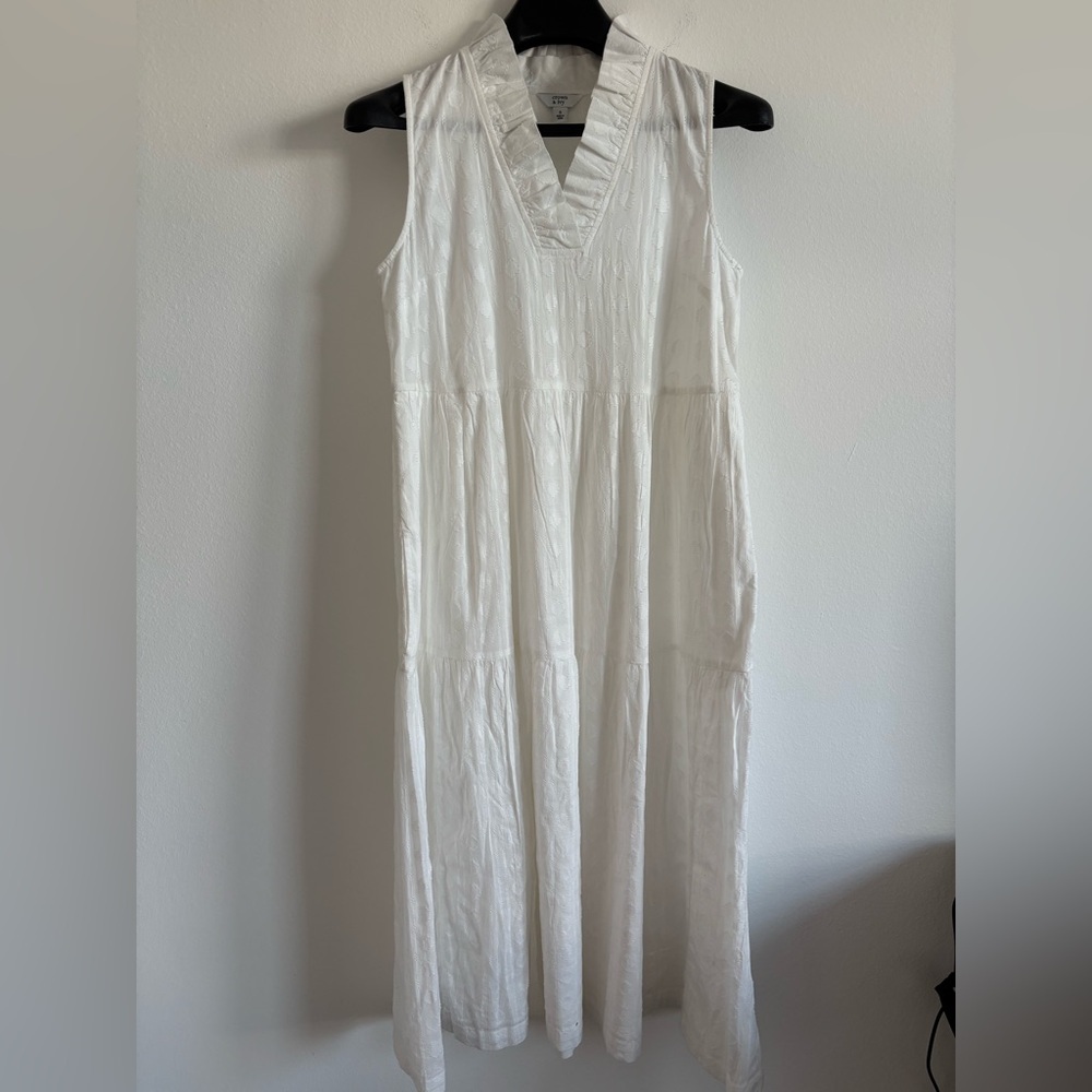 Crown & Ivy Dress Women's Size Small White Tiered Cotton Preppy Coastal Beachy